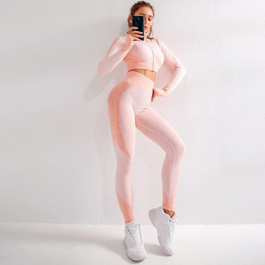 Seamless Workout Yoga Sets Female Sport Gym suit Wear Running Clothes women Fitness Sport Yoga Suit Long Sleeve + Leggings