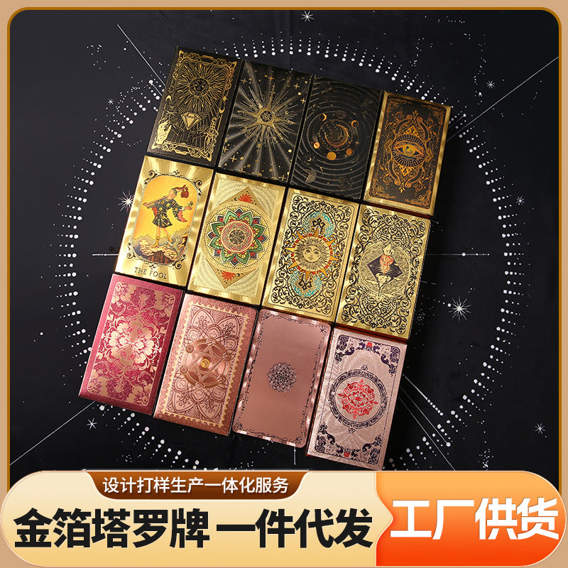 Cross-Border Exclusive Supply of Genuine Tarot Cards, Pet Waterproof Color Printing, Full Set of Customized Gold Foil Beginner Board Game Cards, Educational - image 1