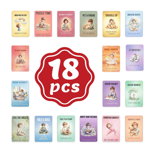 18 Children's Mindfulness Practice Cards, Deep Breathing, Reading, Nature Interaction, Watercolor Illustrations, Emotional Regulation - image 1