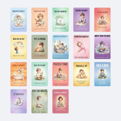 18 Children's Mindfulness Practice Cards, Deep Breathing, Reading, Nature Interaction, Watercolor Illustrations, Emotional Regulation - image 2
