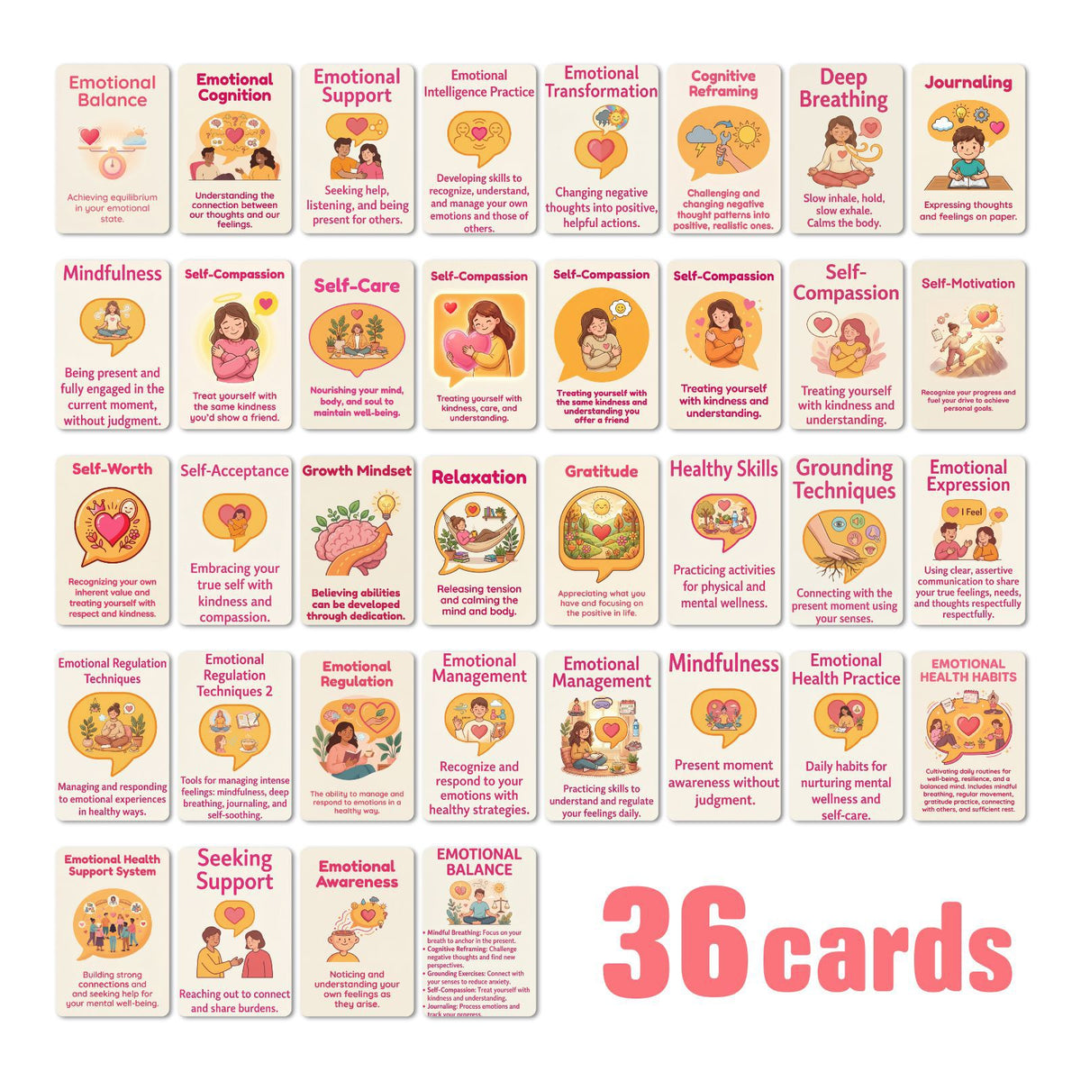 Emotional Health and Psychological Healing Cards Set of 36 Pieces, Ins-Style Journaling Materials, Wall Decoration, Mindfulness Practice Cards - image 1