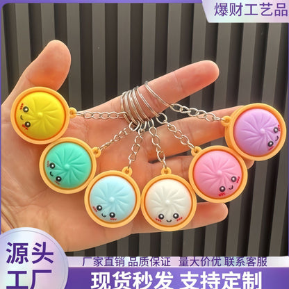 Cross-Border Hot-Selling Q-Cute Realistic Bun-Shaped Stress-Relief Keychain, Internet-Famous Popular Xiaolongbao Pendant - image 1