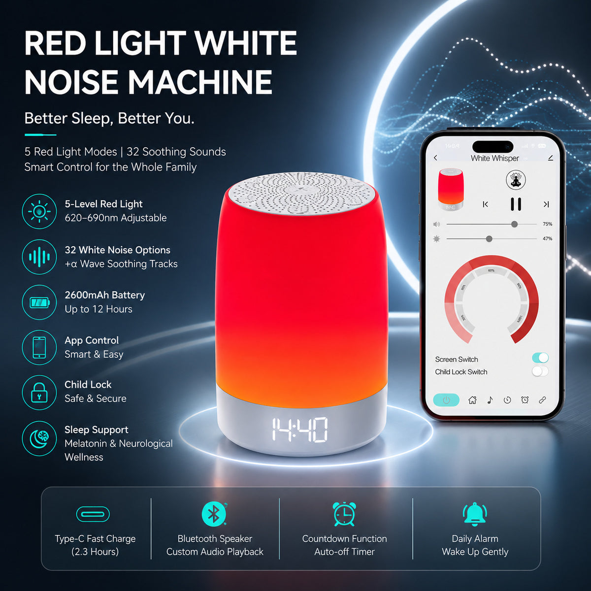 Amazon's best-selling sleep aid device: White Noise Sleep Device with Breathing Ambient Light, Music, White Noise, Smart Timer, and App - image 3