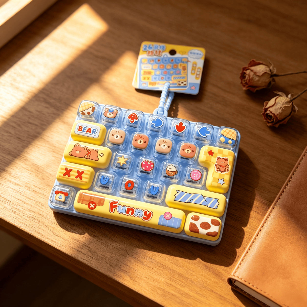 Trendy Creative Cartoon Animal Diary 26-Grid Stress Relief Keyboard Keychain Pendant Desktop Ornament Student Bag Decoration - image 3