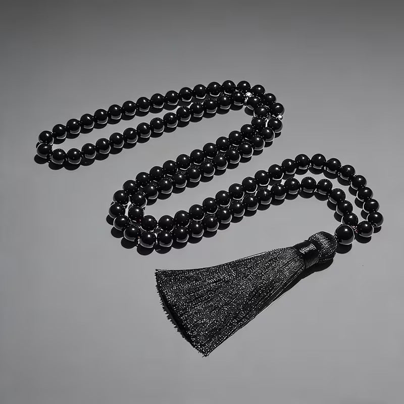 New cross-border 108-bead long tassel necklace with tiger eye stone and African turquoise, suitable for yoga and meditation - image 4
