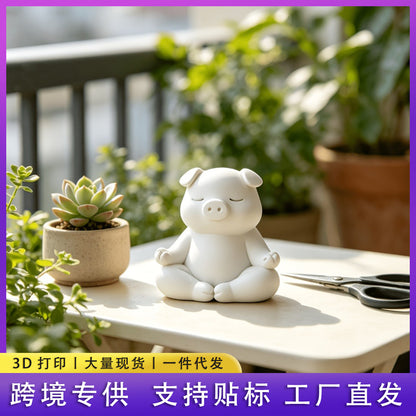 New cross-border 3D printed creative meditation pig ornament, Zen-style sitting pig, healing desktop decoration for quiet contemplation with eyes closed - image 1