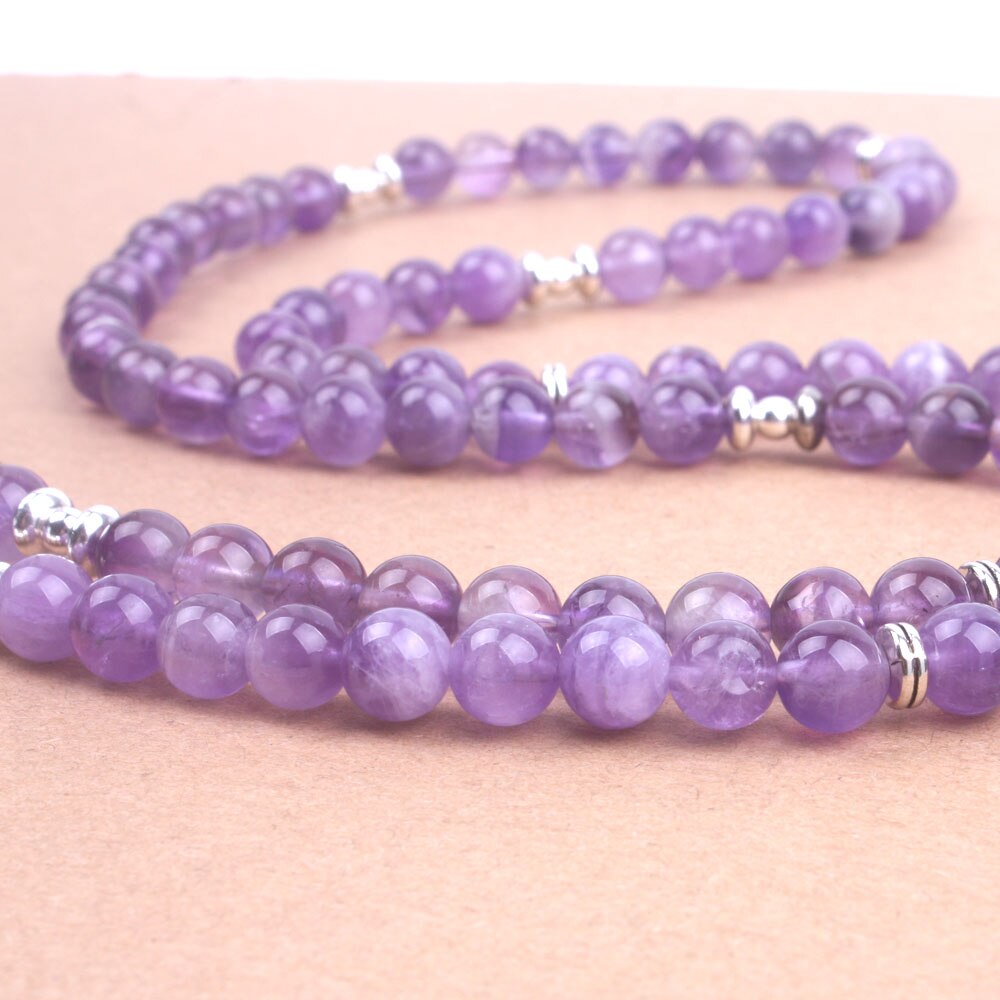 108 Purple crystal natural stone beads with Lotus OM Buddha Charm Yoga Bracelet or Necklace Natural stone jewelry