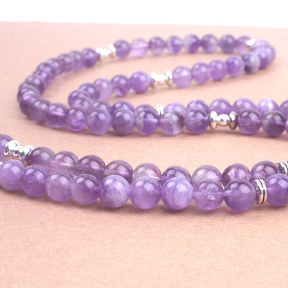 108 Purple crystal natural stone beads with Lotus OM Buddha Charm Yoga Bracelet or Necklace Natural stone jewelry