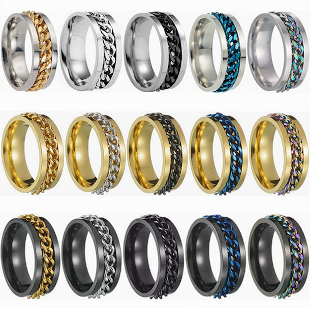 2026 Amazon European and American New Style Cool Titanium Steel Couple's High-Quality Rotating Stress-Relief Punk Ring Supply Source - image 1