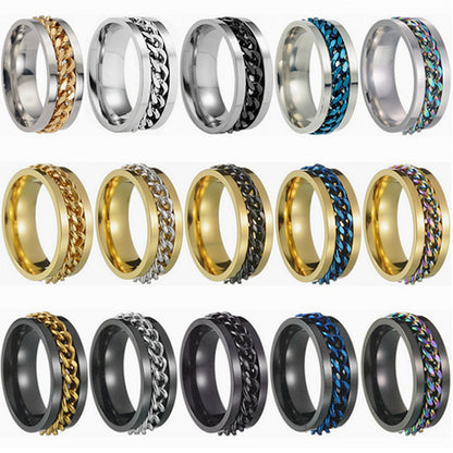 2026 Amazon European and American New Style Cool Titanium Steel Couple's High-Quality Rotating Stress-Relief Punk Ring Supply Source - image 1