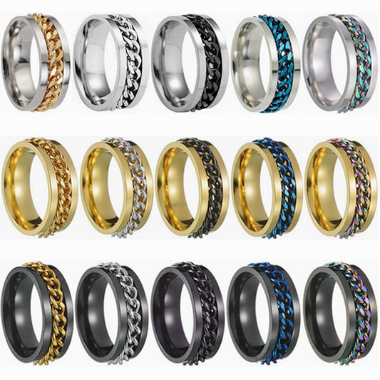 2026 Amazon European and American New Style Cool Titanium Steel Couple's High-Quality Rotating Stress-Relief Punk Ring Supply Source - image 1