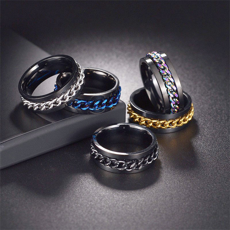 2026 Amazon European and American New Style Cool Titanium Steel Couple's High-Quality Rotating Stress-Relief Punk Ring Supply Source - image 2