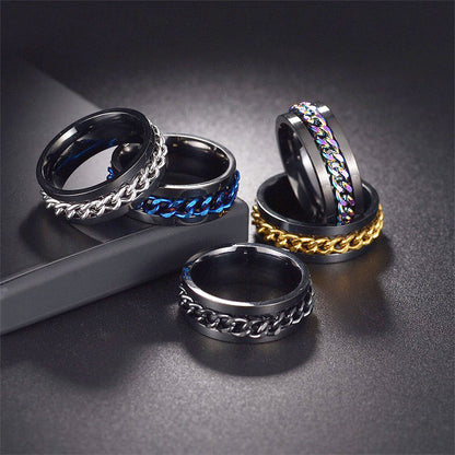2026 Amazon European and American New Style Cool Titanium Steel Couple's High-Quality Rotating Stress-Relief Punk Ring Supply Source - image 2