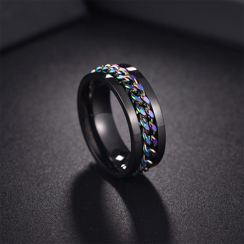 2026 Amazon European and American New Style Cool Titanium Steel Couple's High-Quality Rotating Stress-Relief Punk Ring Supply Source - image 3