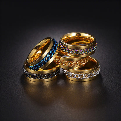 2026 Amazon European and American New Style Cool Titanium Steel Couple's High-Quality Rotating Stress-Relief Punk Ring Supply Source - image 4