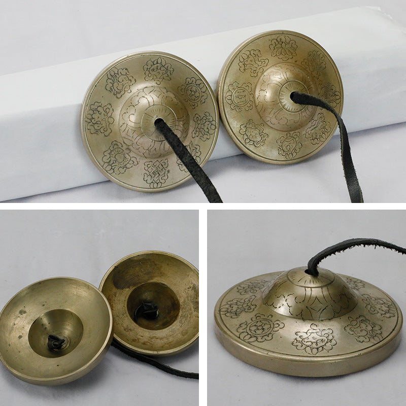Nepal Bolt Bronze Ding Xia Jixiang Eight Treasures Carved Bolt Yoga Hall Meditation Niche Musical Instruments 8cm - image 4
