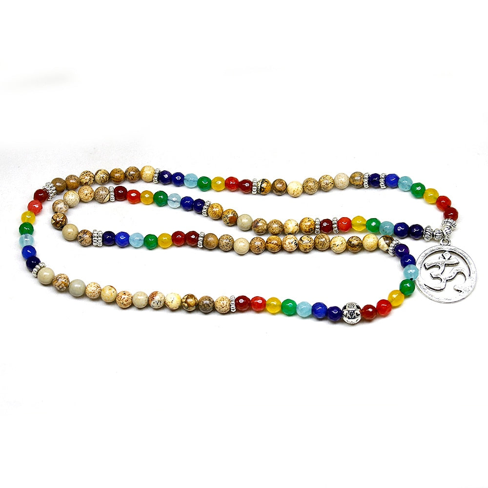7 Chakra Healing Balance Bracelet Picture Stone Gem Yoga Reiki Prayer Stone Charms 108 Bead Bracelet Multilayer Bangle Women Men