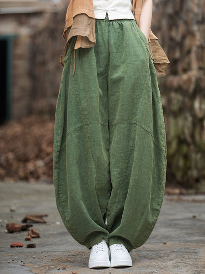 26 Autumn Cotton and Linen Women's New Fashion Ramie Sand-Washed Vintage Loose Lantern Pants for Meditation and Tai Chi Long Pants - image 1