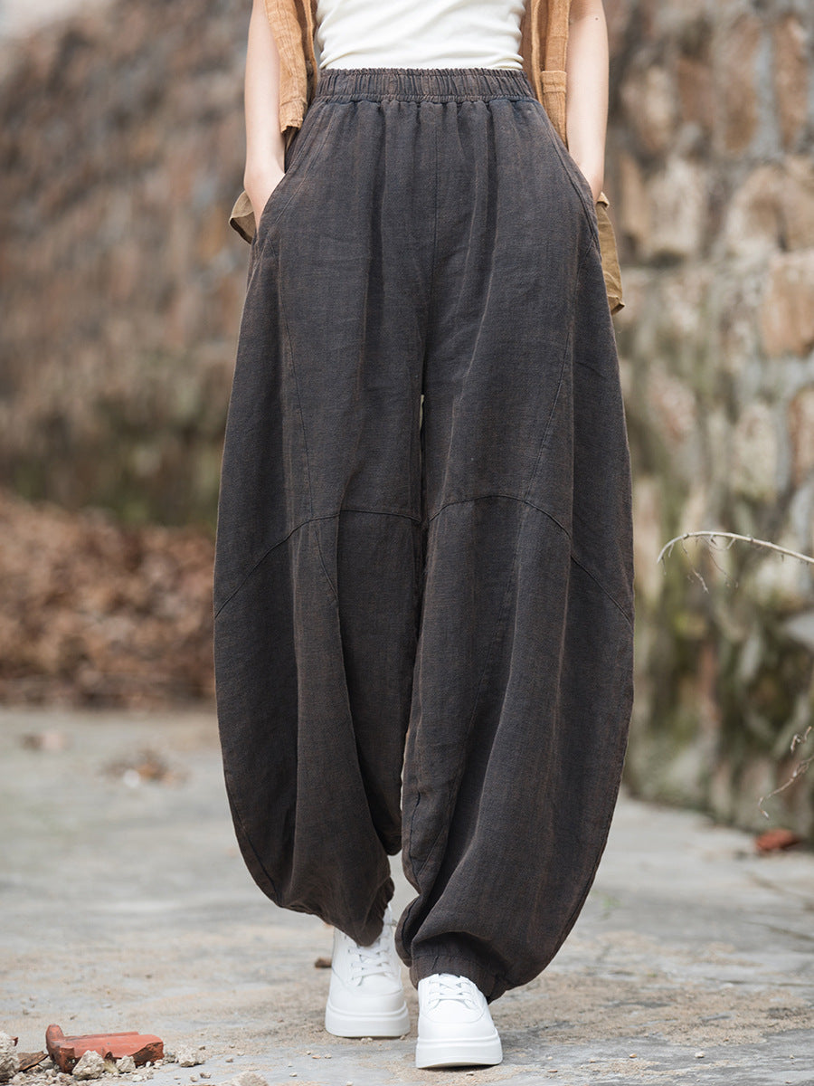 26 Autumn Cotton and Linen Women's New Fashion Ramie Sand-Washed Vintage Loose Lantern Pants for Meditation and Tai Chi Long Pants - image 2