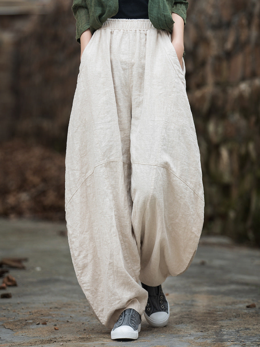 26 Autumn Cotton and Linen Women's New Fashion Ramie Sand-Washed Vintage Loose Lantern Pants for Meditation and Tai Chi Long Pants - image 4