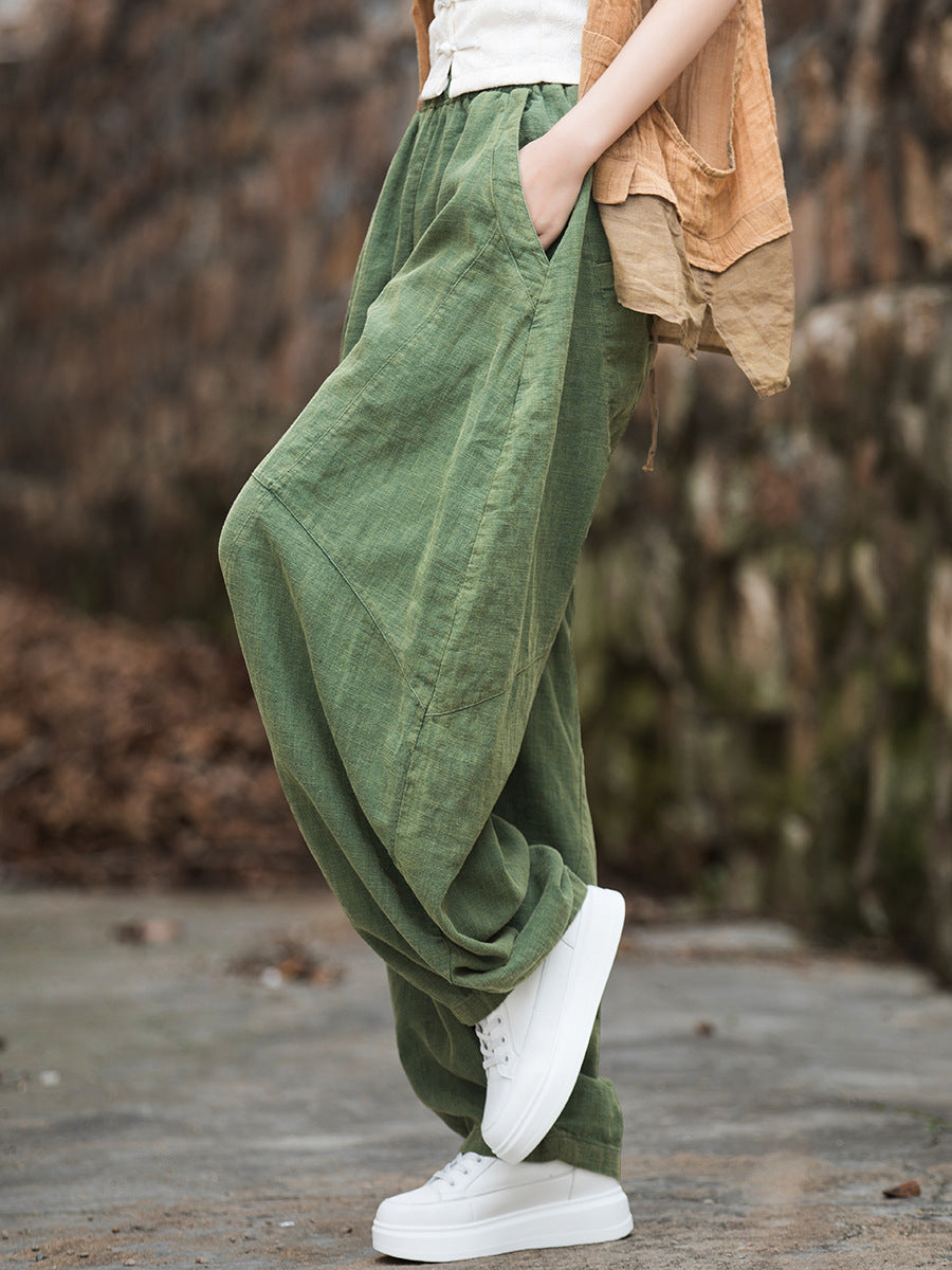 26 Autumn Cotton and Linen Women's New Fashion Ramie Sand-Washed Vintage Loose Lantern Pants for Meditation and Tai Chi Long Pants - image 5