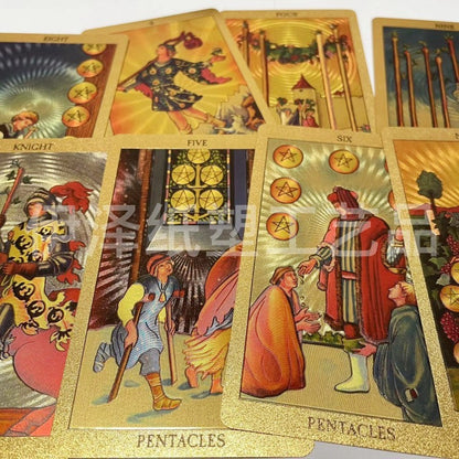 Gold foil tarot cross-border in stock wholesale full set of color printing tarot plastic waterproof tarot board game manual - image 2