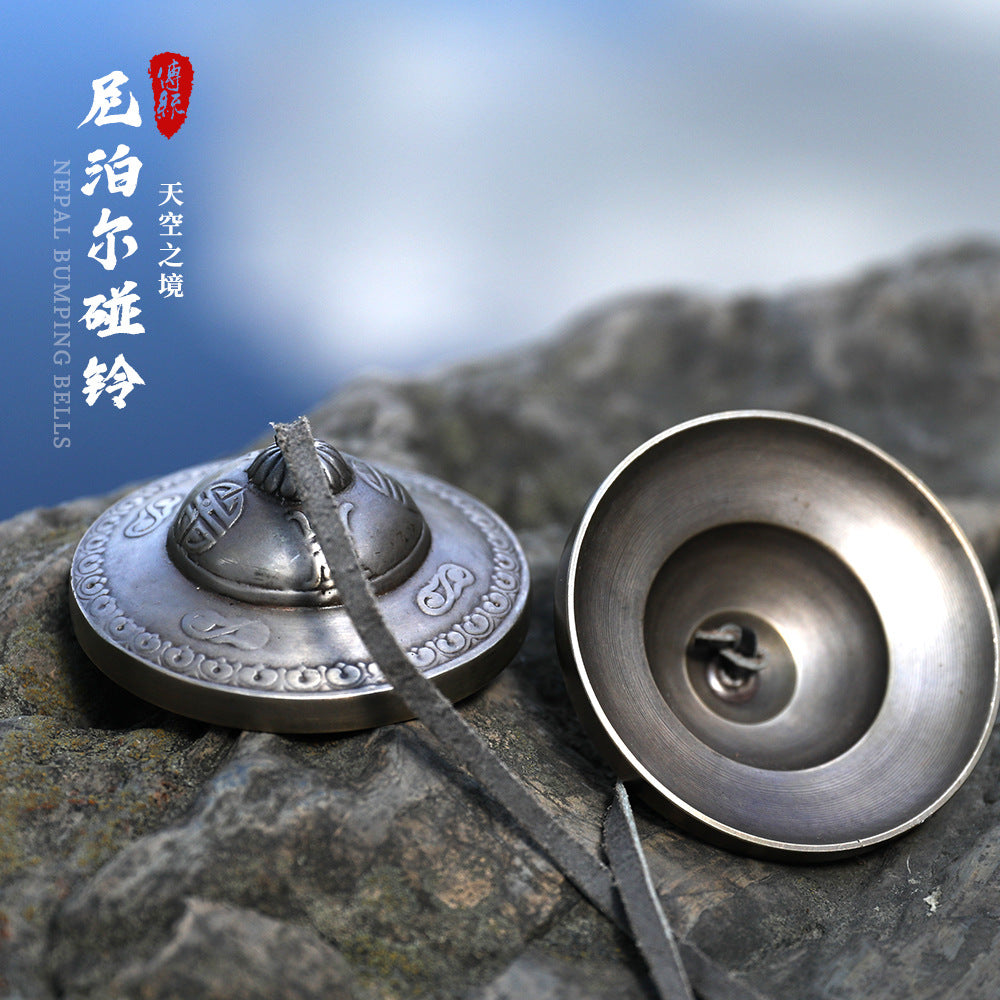Nepal handmade full moon carved Bell Ding Xia Guang face round hat Bell meditation wake-up niche percussion instrument - image 1