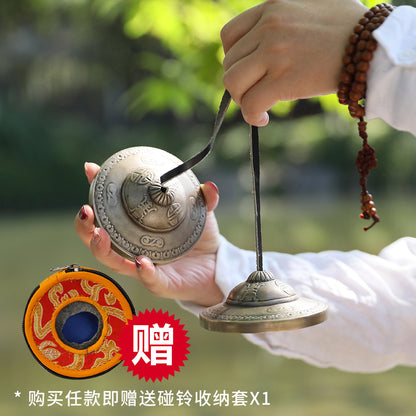 Nepal handmade full moon carved Bell Ding Xia Guang face round hat Bell meditation wake-up niche percussion instrument - image 4