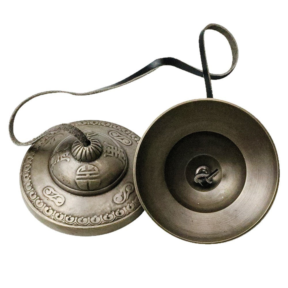 Nepal handmade full moon carved Bell Ding Xia Guang face round hat Bell meditation wake-up niche percussion instrument - image 5