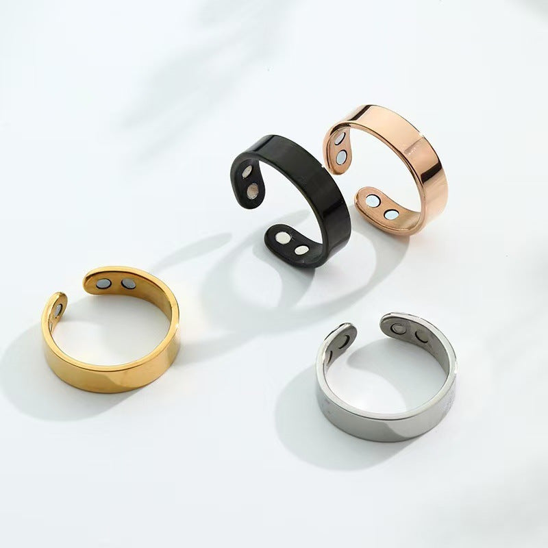 Cross-Border Hot-Selling Stainless Steel Magnetic Ring, Magnetic Opening Stress-Relief Ring, Double Magnetic Stone Ring, Health and Fashion Accessory - image 4
