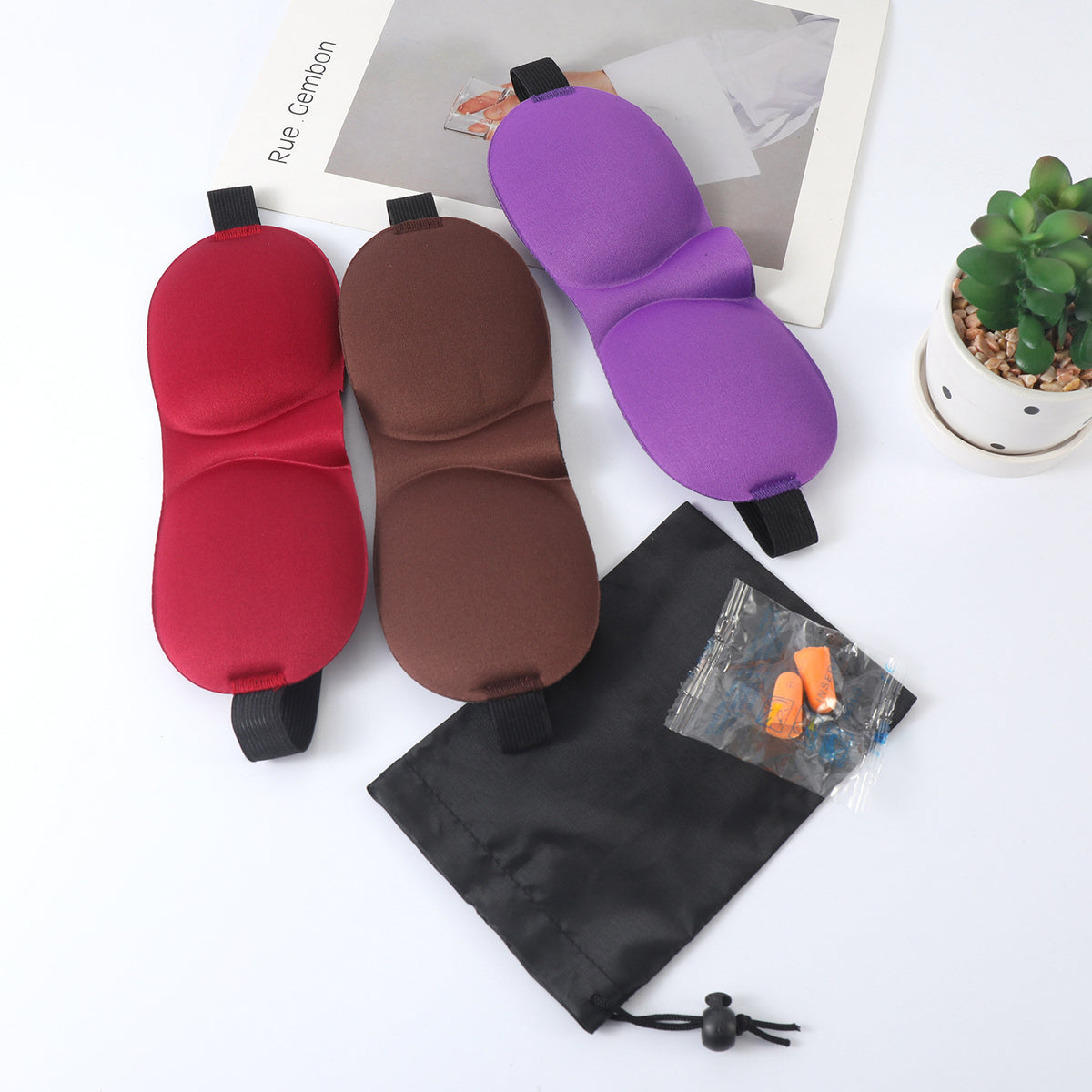in stock 3D Sleeping Eye Mask Comfortable Breathable Lightweight Shading Sleep Eye Mask Storage Bag Earplugs 3-piece Set - image 2