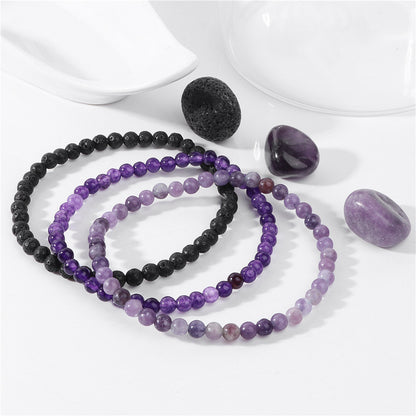 4mm Stone Beaded Three-Piece Set Combination Men's and Women's Bracelets Meditation Raw Stone Decompression Bracelets Yiwu Manufacturers Can Wholesale - image 2