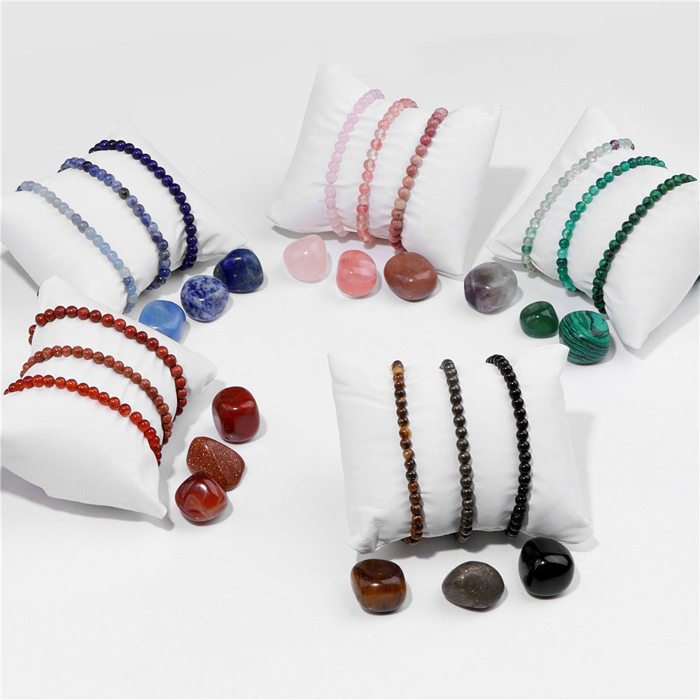 4mm Stone Beaded Three-Piece Set Combination Men's and Women's Bracelets Meditation Raw Stone Decompression Bracelets Yiwu Manufacturers Can Wholesale - image 3