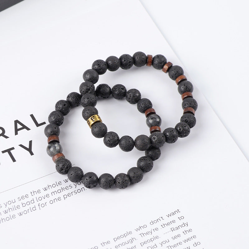 Amazon's Best-Selling Volcanic Stone Bracelet Men's Accessories Casual Meditation Versatile Punk Inscription Bracelet Men's Bracelet - image 1