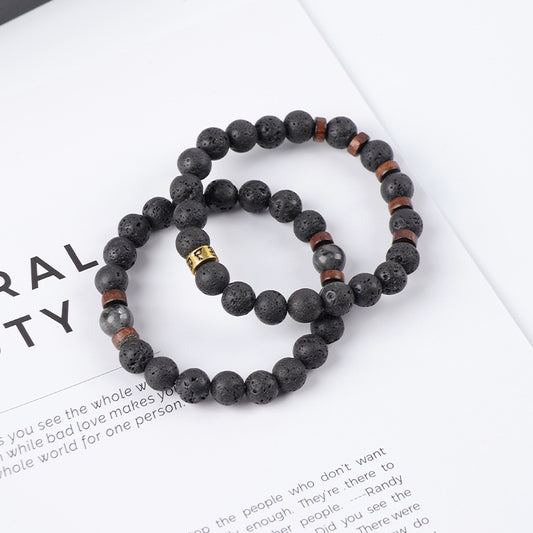 Amazon's Best-Selling Volcanic Stone Bracelet Men's Accessories Casual Meditation Versatile Punk Inscription Bracelet Men's Bracelet - image 1