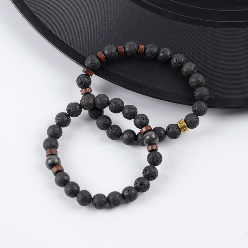 Amazon's Best-Selling Volcanic Stone Bracelet Men's Accessories Casual Meditation Versatile Punk Inscription Bracelet Men's Bracelet - image 2