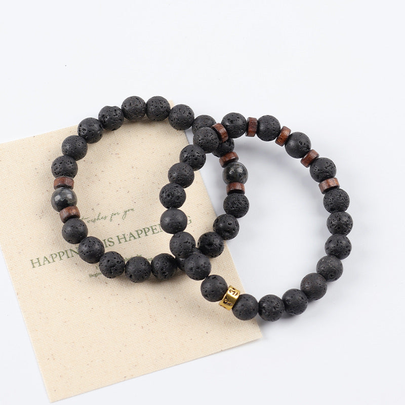 Amazon's Best-Selling Volcanic Stone Bracelet Men's Accessories Casual Meditation Versatile Punk Inscription Bracelet Men's Bracelet - image 3