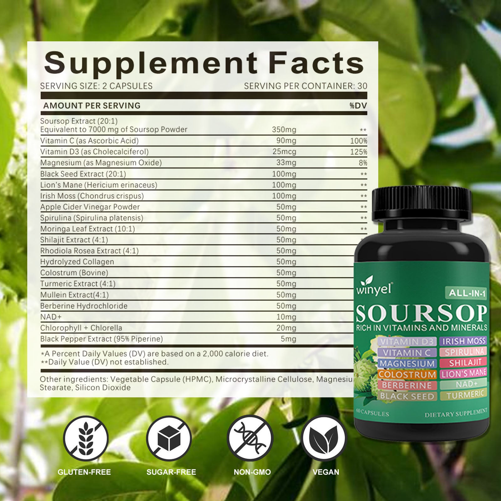 Soursop Supplement Containing 20 Herbal Extracts Including