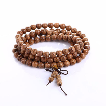 HYHONEY 8mm Natural Sandalwood Buddhist Buddha Meditation 108 beads Wood Prayer Bead Mala Bracelet For Women Men Jewelry