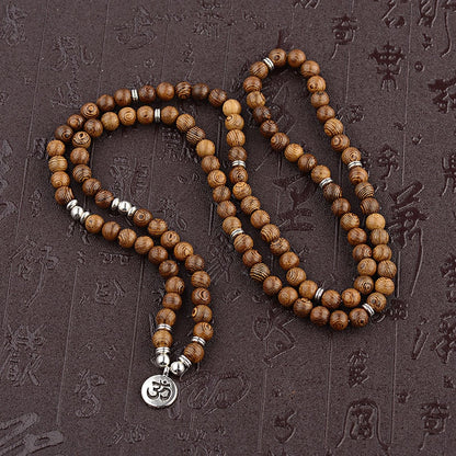 Multilayer 108 Wood Beads OM Lotus Bracelet Tibetan Buddhist Mala Buddha Charm Bracelet Yoga Rosary Wooden For Women Men Jewelry