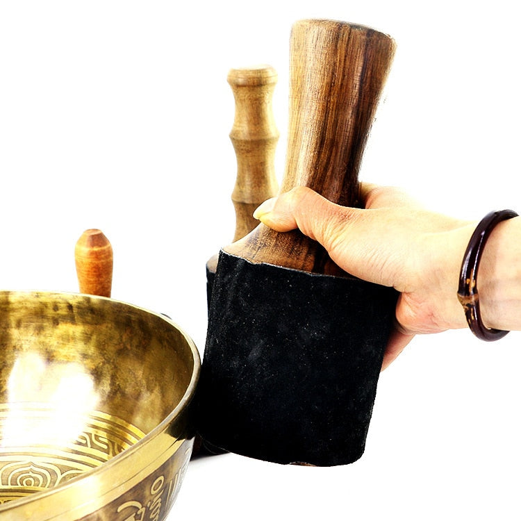 Tibetan Bowl Leather stick Hammer Mallet Stick Wood Handle Tibetan Buddhist Meditation Singing Bowl Accessory 8-25cm