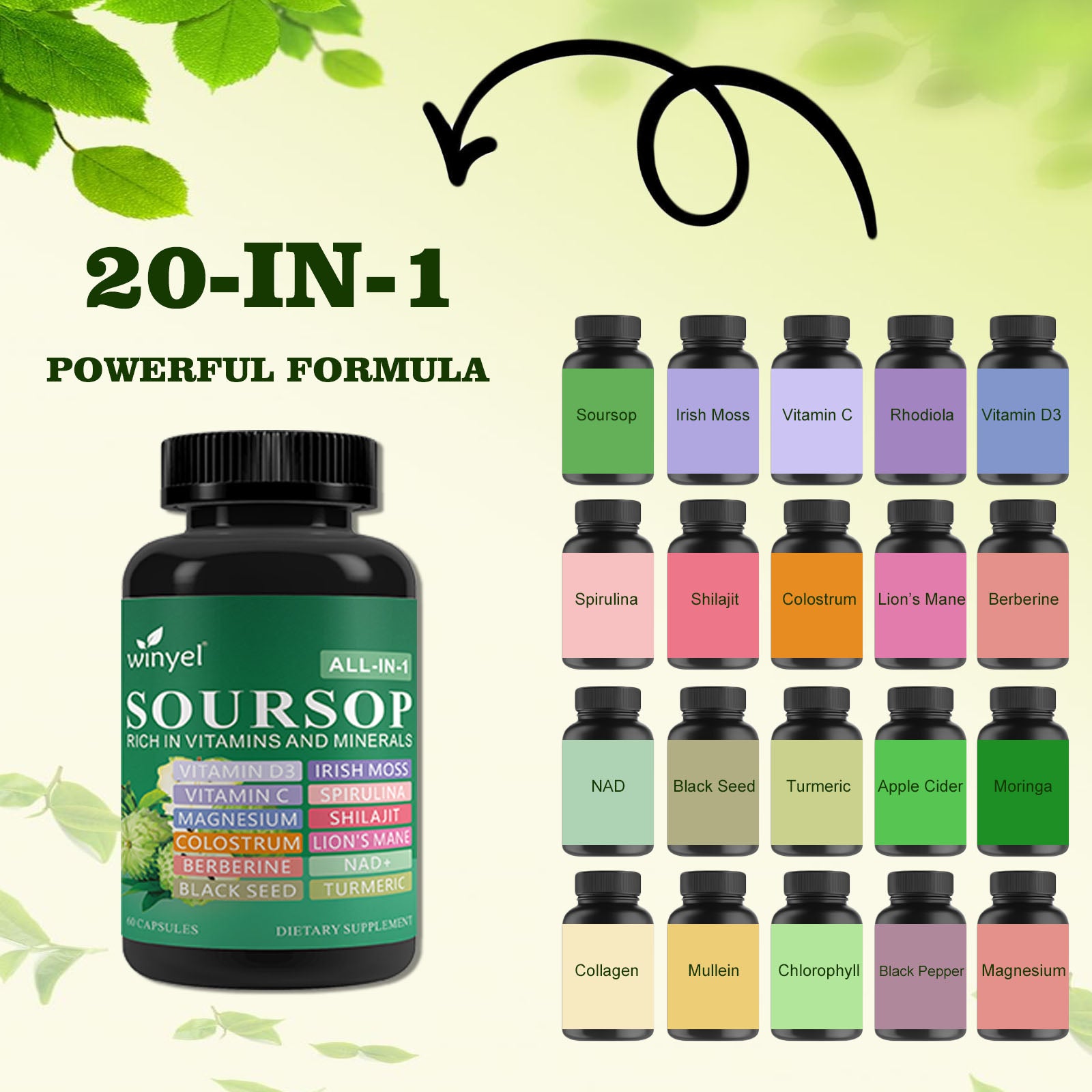 Soursop Supplement Containing 20 Herbal Extracts Including