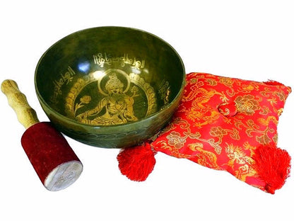 Special Golden Tara - Brass Singing Bowl Set - Buddhist Meditation Gift Set